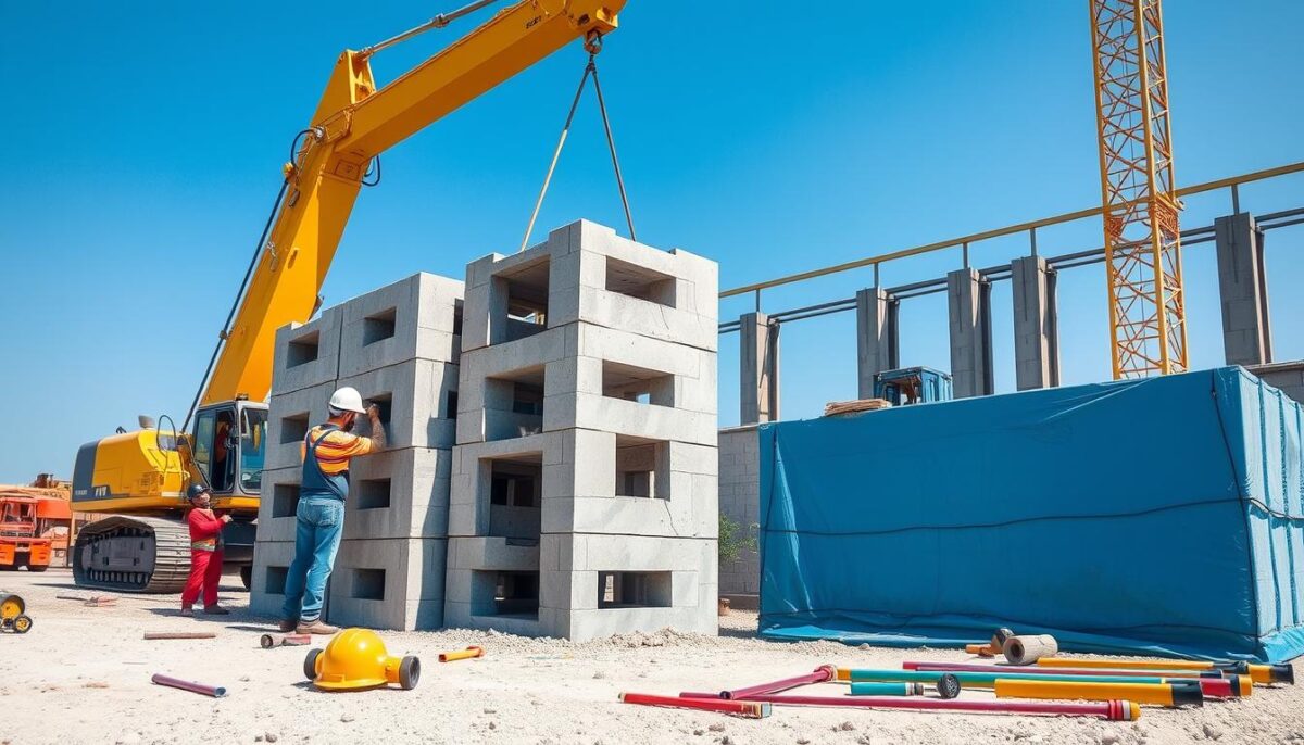 Instalação de blocos de concreto estrutural