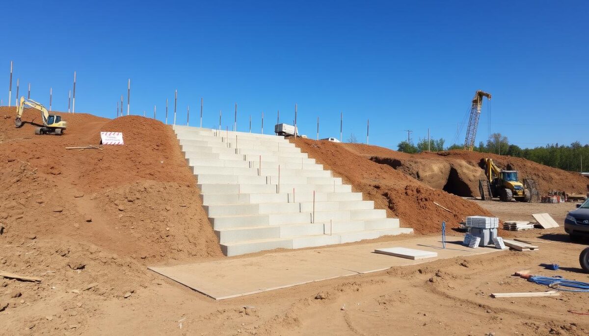 Preparação do terreno para escada de concreto