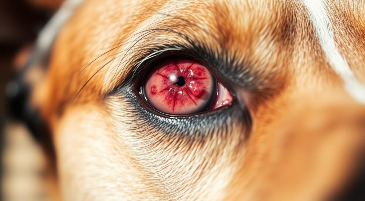 cachorro com olho vermelho